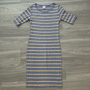 LuLaRoe Blue and Yellow Striped Midi Dress